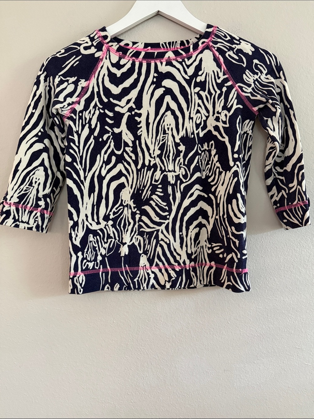 Lilly Pulitzer Girls Zebra Print 3/4 Sleeve Tee Pink Stitching L 12-14 - L1219